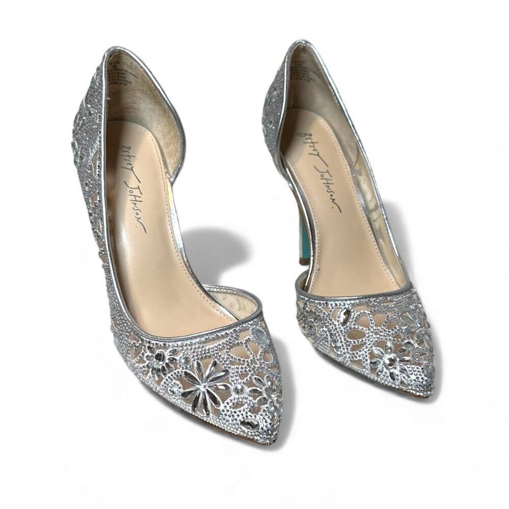 Betsey Johnson Embellished SB-Chic Silver Rhinestone D'Orsay Pumps Heels Size 10 - Picture 10 of 15